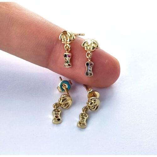 10 Pairs The dog has a bone Stud Earrings Top Quality CZ Rainbow cubic zirconia Micro Pave Jewelry Gift For Lady Earring ER898
