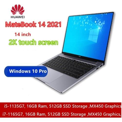 2021 NEW HUAWEI MateBook 14 2K Touch Screen i7-1165G7 MX450 Graphics Iris Xe Optional WiFi 6 Brand NoteBook 56Wh