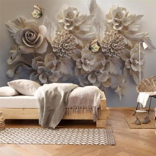 Papel de pared 3d Custom wallpaper photo mural beautiful relief flower butterfly living room TV background wall paper 3d mural