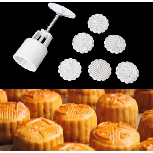 7Pcs Flowers Moon Cake Mold Stamps 50g Round Mould Pastry Mooncake Hand DIY Tool Whosale&Dropship