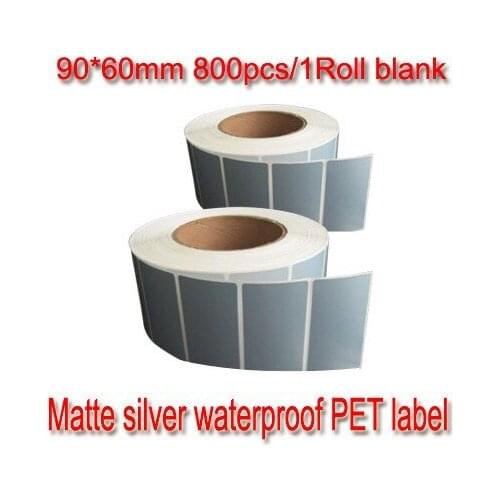AIBIER 90*60mm 800pcs/1Roll Matte silver waterproof paper Thermal transfer blank PET barcode Labels adhesive printed sticker