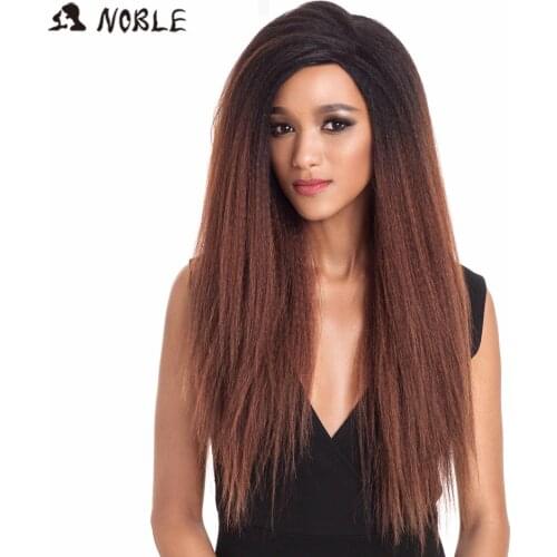 Noble Synthetic Lace Front Wig Long Kinky Straight Baby Hair 26 Inch Wigs For Black Women 0mbre wig Lace Front Synthetic Wigs