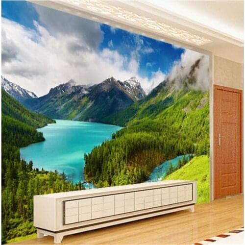 Beibehang Large Custom Wallpaper Green Tibetan Plateau Beautiful Romantic Wonderland Landscape Bedroom Background