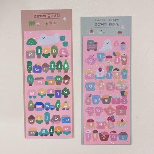 Korean Ins Alphanumeric Creative Label Sticker Cartoon Bear Blingbling Shiny Cute Paster Stationery Kawaii Decorative Sticker
