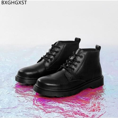 Black Motorcycle Boots for Man 2021 Winter Shoes Man Platform Boots for Men Male Martin Boots Men Casual Shoes Chaussure Homme