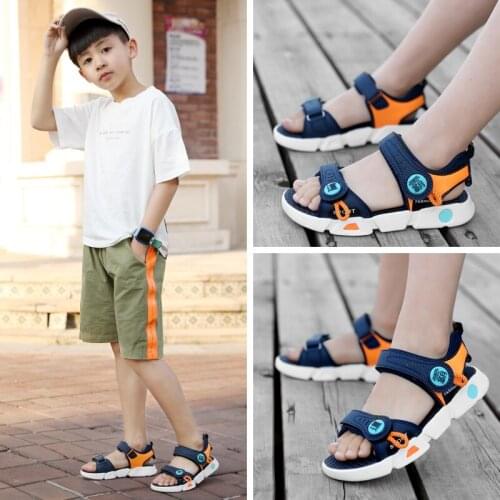 2021 Childrens Summer Boys Leather Sandals Baby Shoes Kids Flat Child Beach Shoes Sports Soft Non-slip Casual Toddler Sandals