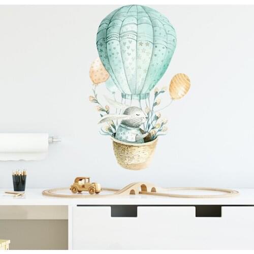 Cartoon Hot Air Balloon Wall Stickers Rabbits Poster for Kids Rooms Mural Nursery Home Decor Bedroom Wallpaper Room Decoration