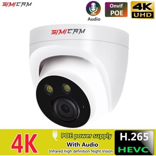 Ultra HD 4K 8MP H265 IP POE Camera Network For NVR HD Night Vision Audio Dome Onvif RJ45 48V 5MP Security Cam Video Surveillance