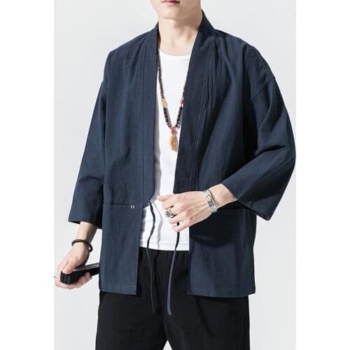 New Japanese Kimono Costume Men Retro Harajuku Style Japan Haori Cardigan Chinese Traditional Print Loose Shirt Yukata Tops Coat
