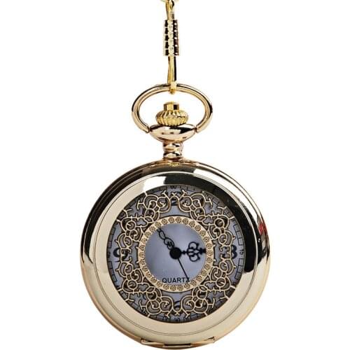 Classical large dense flower plaque blank face luxury flip pocket watch white black lettering with necklace 1032