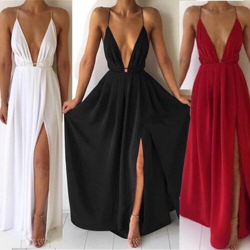 Summer Dress Women Maxi Dress Sexy Deep V-Neck Sleeveless Spaghetti Strap Backless Party Dress Evening Long Sundress Vestidos