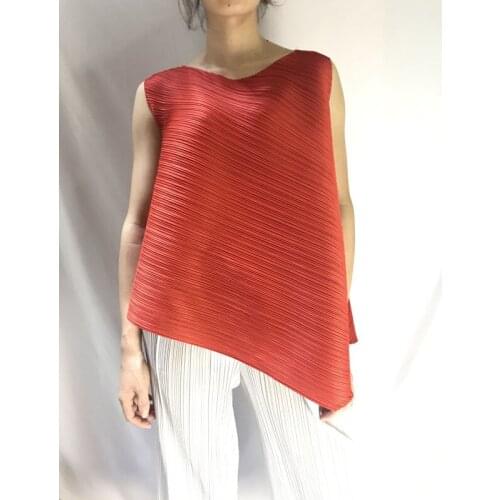 Miyake Pleated Summer Fashion New Round Collar Irregular Loose Sleeveless