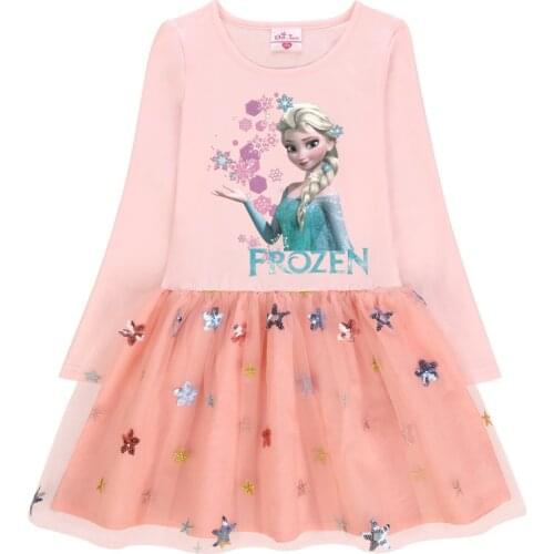 Fashion Korean Kids Clothes Autumn Little Girls Long Sleeve Princess Dress Frozen Elsa Star Sequins Vestidos Birthday Costume