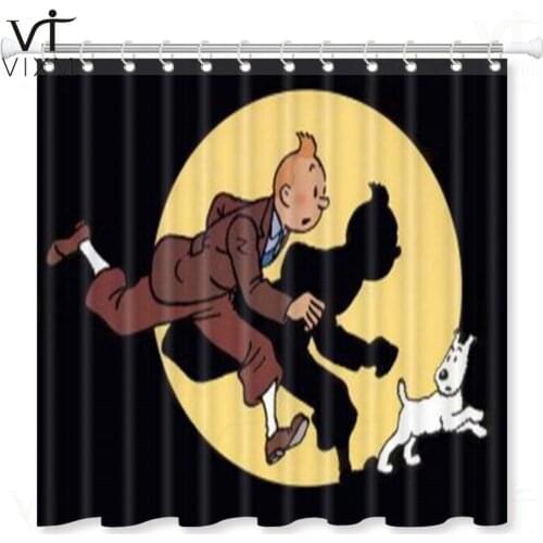 Vixm Fashionable Bath Curtain The Adventures of Tintin Waterproof Polyester Fabric Shower Curtain Bathroom Decor With Hooks