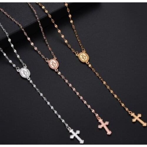 Fashion Ladies Cross Jesus Statue Religious Pendant Necklace Clavicle Chain Jewelry