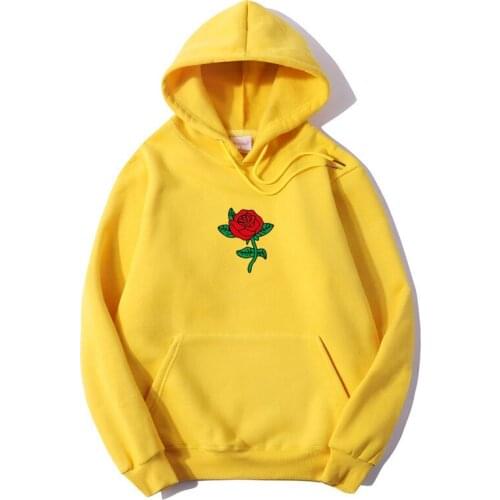 100% Cotton Hoodies Sweatshirt Men Streetwear Rose Flower Print Pullover Autumn Winter Black White Harajuku Casual Clothes Tops