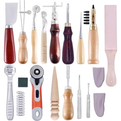 1set Leather Tool Set Carving Punching Hole Cutting Knife Gas Eyes Burnish Peeling Edge Process for Leather Belt