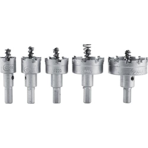 5pcs/Set 20-50mm HSS Drill Bit Hole Saw Set Carbide Tip TCT Core Metalworking Hole Cutter Tools Alloy Tip HSS Body