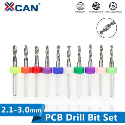 XCAN 10pcs 2.1mm to 3.0mm PCB Drill Bit Set for Drilling Print Circuit Board Carbide CNC Machine Mini Drill Bits