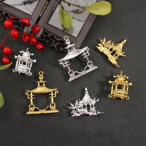 2020 New Gold/Sliver Ancient Style Alloy Hexagon Pavilion Five/Seven/Eight-hole Pendants for DIY fashion jewelry Pendants