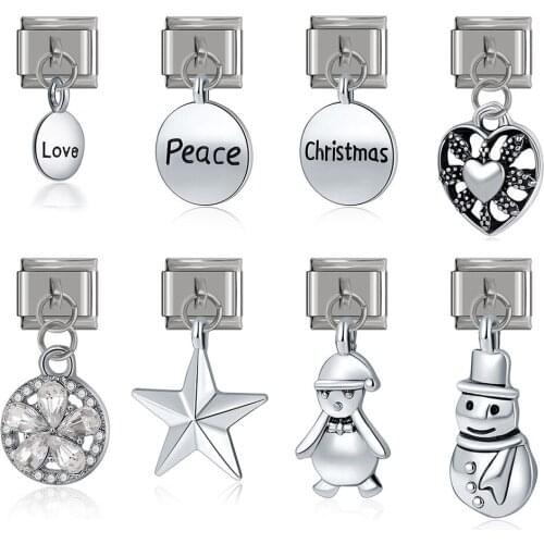 Hapiship 2021 Original Daisy Heart Star Love Snowman Peace Italian Charm Fit 9mm Bracelet Stainless Steel Jewelry Making DJ344