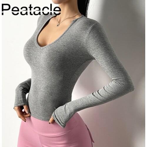Peatatcle Tight-fitting Yoga Wear Womens Stretchy Quick Dry Sports T-shirt Running Fitness Top Long Sleeve