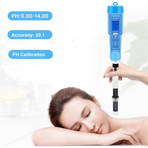 Portable Skin Acidimeter PH Meter Digital 2 in 1 PH Temperature Tester Pen ATC LCD Backlight Diaplay for Skin Fruit Meat PH-6118