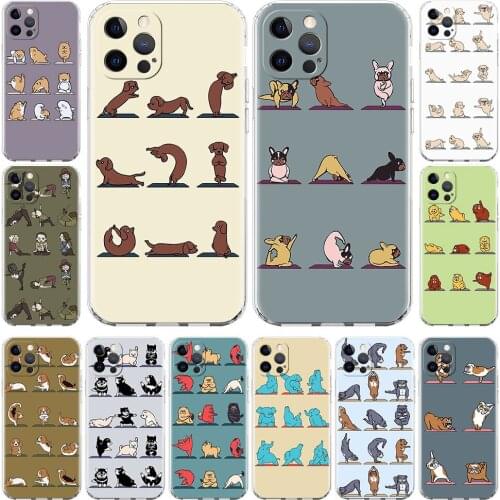 Cute Yoga Animals Cats Dogs Clear Silicone Phone Case For iPhone 12 Mini 11 Pro Max X XS XR 7 8 6 6S Plus 5 5S SE 2020 Cover