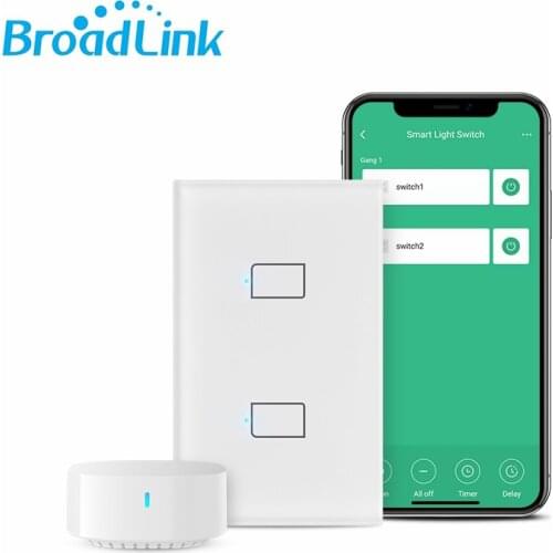 BroadLink TC3 US 2gang WiFi RF Smart Light Switch Interruptor Remote Control No Neutral Wire Compatible with Alexa Google Home