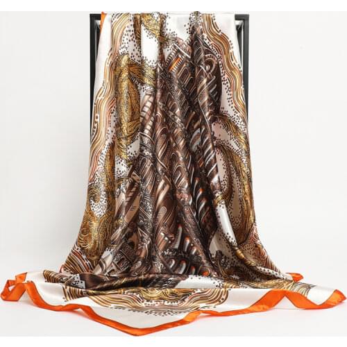 Luxury Brand Silk Satin Square Scarf for Women Hijab Headband Shawls And Wrap Turban Neckerchief Hair Tie Band Bandana 90*90cm