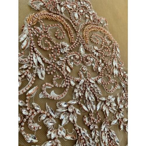 Rose Gold Rhinestone Bodice Applique Crystal Applique Crystal Bodice Applique For Bridal Dress