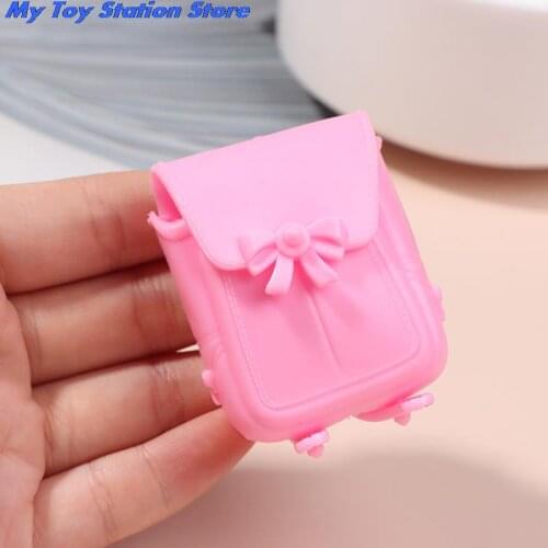 New 2Pcs Cute Mini Plastic Pink Bowknot Backpack Schoolbag Dolls Accessories for Doll Kids toys for girls