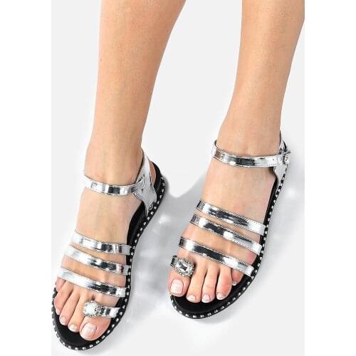 Womens SANDALS Platinum Color Options Summer Casual Shoes Ringed Model -56