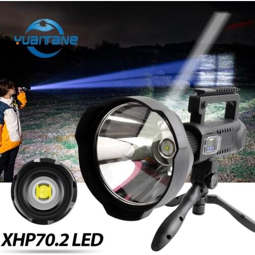 Super bright XHP70.2 Flashlight Built-in 8000mah battery Portable Searchlight Spotlight LED Work light lantern with Bracket USB