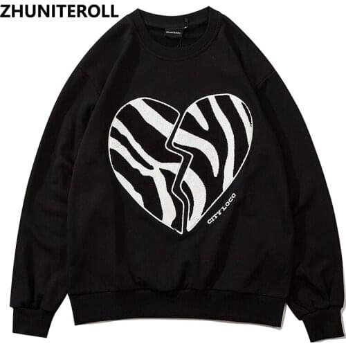 2021 Harajuku Broken Heart Embroidery Crewneck Sweatshirt Hip Hop Fashion Tracksuit Men Hoodies Punk Couple Black Top Clothes