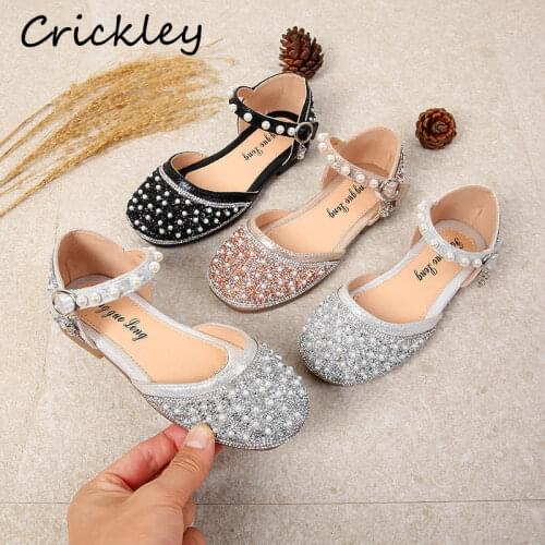 Fashion Girl Shoe Sequins Pearl High Quality Loafers Shoes For Kids Girls Flat Shoes Soft Sole Non Slip Childrens Single Shoes
