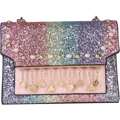 Crossbody for Women Luxury Elegant Shoulder Rivet Bag Kawaii Fashion Casual Vintage Evening Party Color Sequins Mini Chain 2021