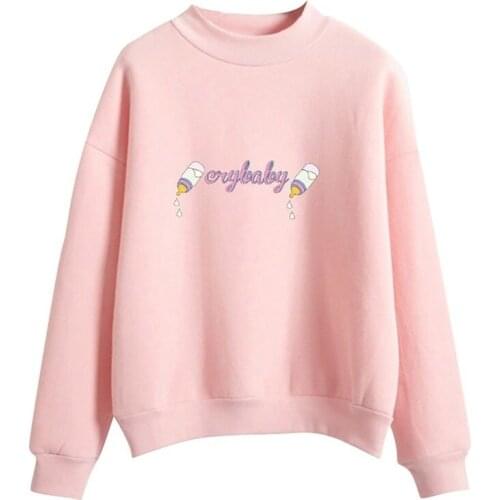 Women Sweatshirts Harakuju Letter Print Hoodies 2021 Summer Long Sleeve O-neck Pullovers Clothing Korean Ladies Casual Tops