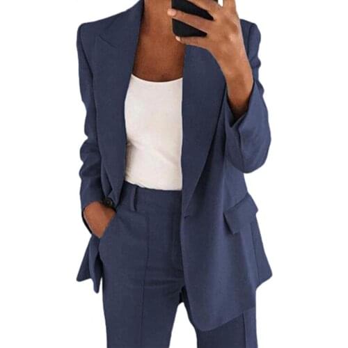 2021 Suit Jacket Solid Color Turndown Collar Women Long Sleeve Buttons Blazer for Dating Tops Office Lady Outwears