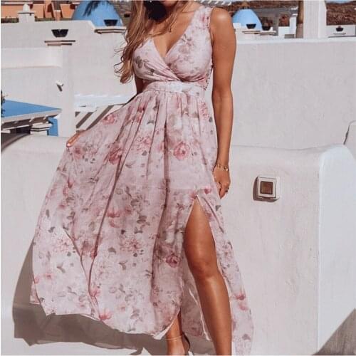 Woman 2021 New Spring Summer Floral Split Bohemia Dress Top Mujer Robe Ete Jupe Femme