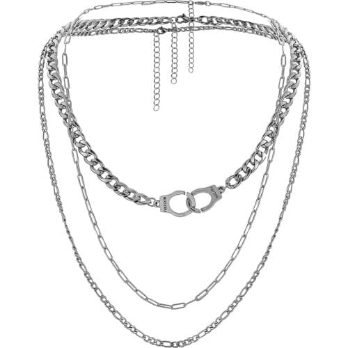 ZV Set Punk Necklace Big Handcuffs Charm for Man Statement Circle Pendant Created Choker Party Jewelry Accessories Wholesale