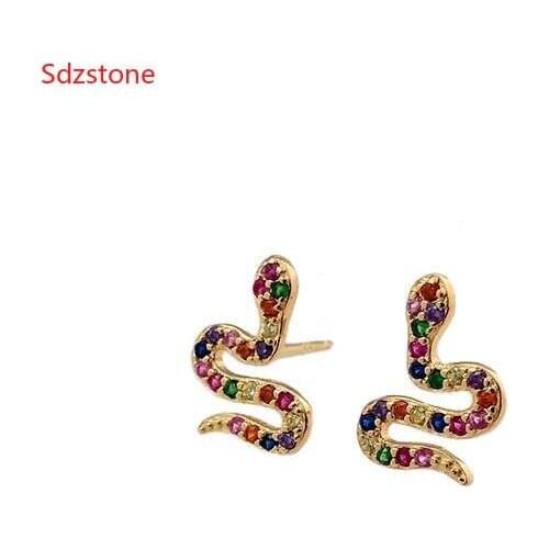 1Pair Multi CZ Zircon Crystal Snake Stud Earring Women Left Ear Green Stone Fashion Punk Jewelry
