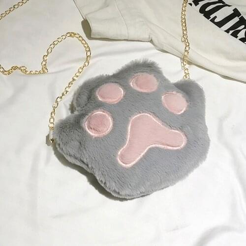 1 Pcs Women Student Shoulder Crossbody Bag Durable Anti-wear Cute Plush Cat Paw Bags For Mobile Phone 18x20x3CM