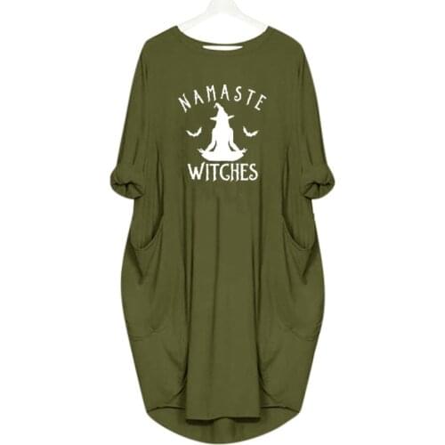 2020 Fashion T-Shirt For Women Pocket NAMASTE Witches Print Tshirt Plus Size Tops Graphic Tees Women Off The Shoulder S-6XL