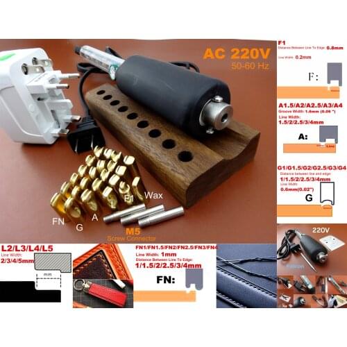 29pc 220V Leather Craft Electric Edge Crease Machine Soldering Iron Replace Head Tip Tool Set Sewing Stitching Carve Stamp Knife