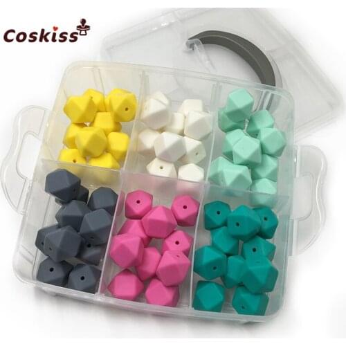 DIY Nursing Jewelry Combination Package 60pcs Mixed Color 0.67"(17mm) Geometric Hexagon Silicone Beads Baby Teether Toys Set