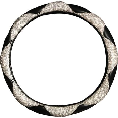 Bling Bling PU Leather Steering Wheel Cover with Crystal Rhinestone Ring Flower Type