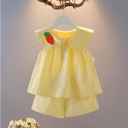 Kids Girls Clothing Sets Yellow Plaid Cute Sweet Style Children Clothes Outfit Toddler Girls Clothes 2Pcs for Girls Tracksuit