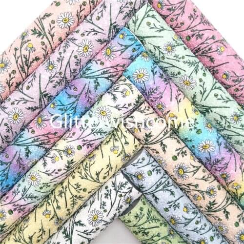 Glitterwishcome Daisy Flowers Printed Glitter Leather Fabric Vinyl Glitter Sheets for Bows shoes bag buttons DIY 21X29CM GM1049A