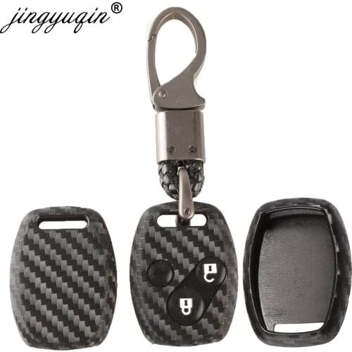 Jingyuqin Carbon Fiber Silicone Car Remote key Case Fob For HONDA Accord Civic CRV Pilot Fit 2 3 4 Button Key Cover Holder